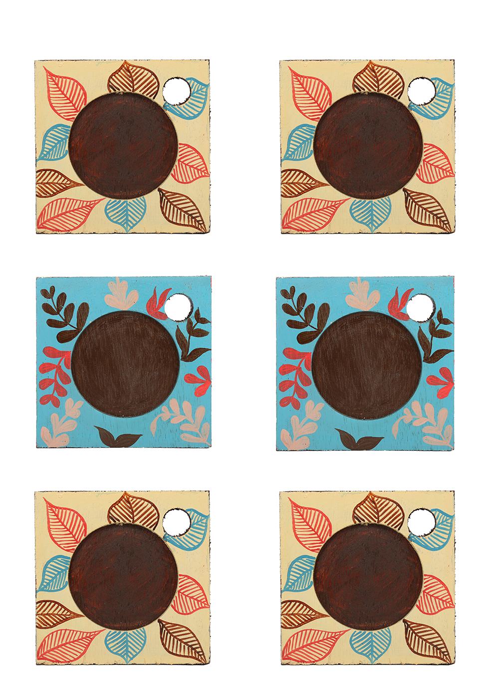 Bulk Buy Wholesale Set of 6 Coasters with Holder Wood Hand-Painted in Floral Motifs - Table/Kitchen Accessories