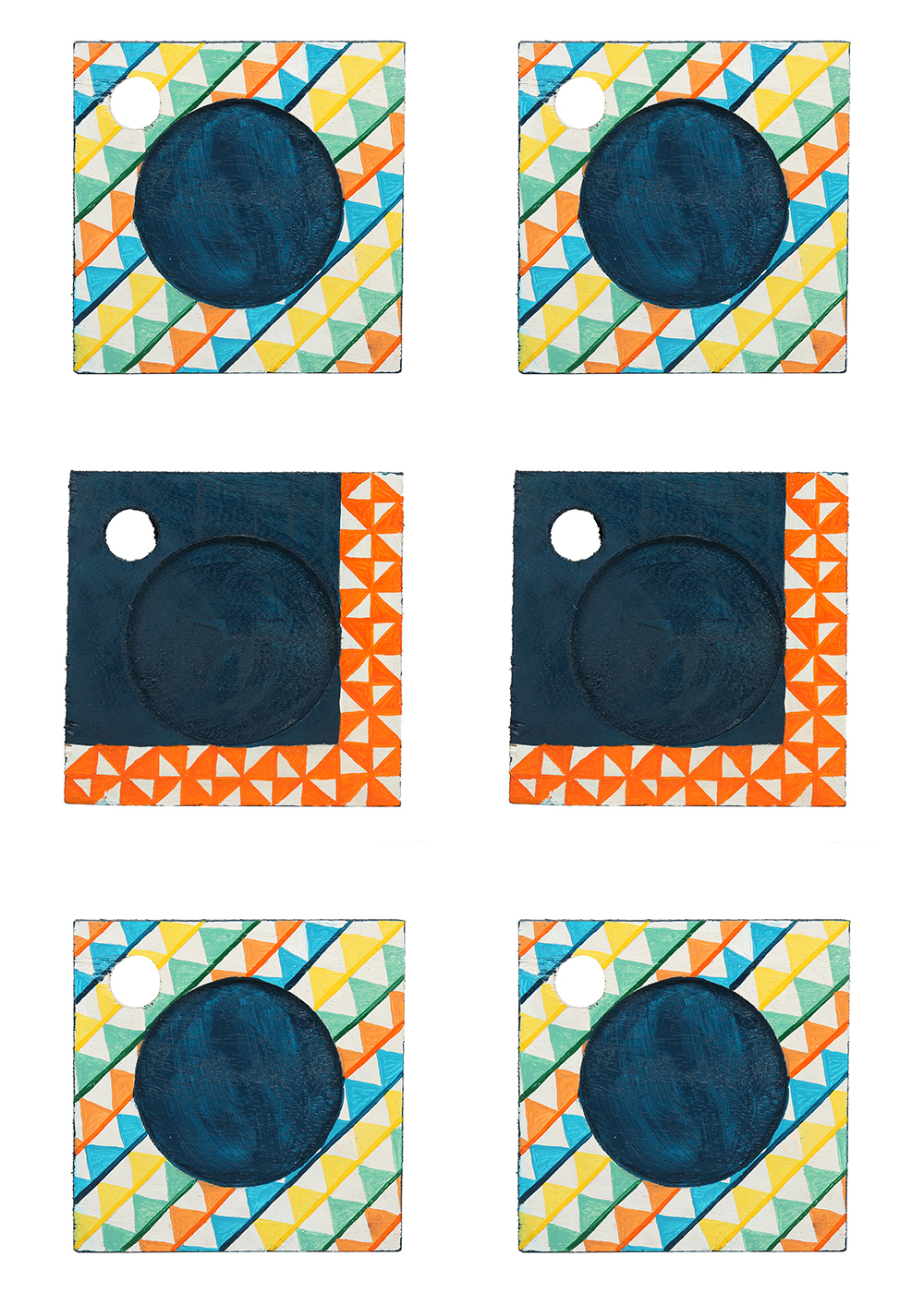 Bulk Buy Wholesale Set of 6 Coasters with Holder in Wood Hand-Painted in Multicolor - Table/Kitchen Accessories