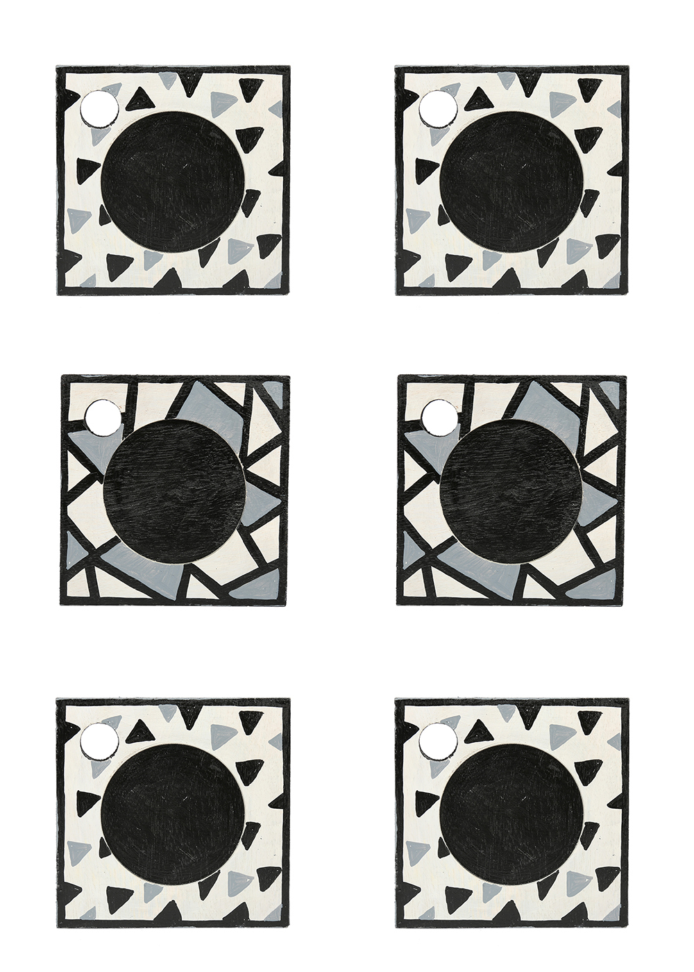 Bulk Wholesale Wood Coasters Monochrome Hand-Painted in Abstract Geometric Pattern - Set of 6 with Holder - Table/Kitchen Accessories