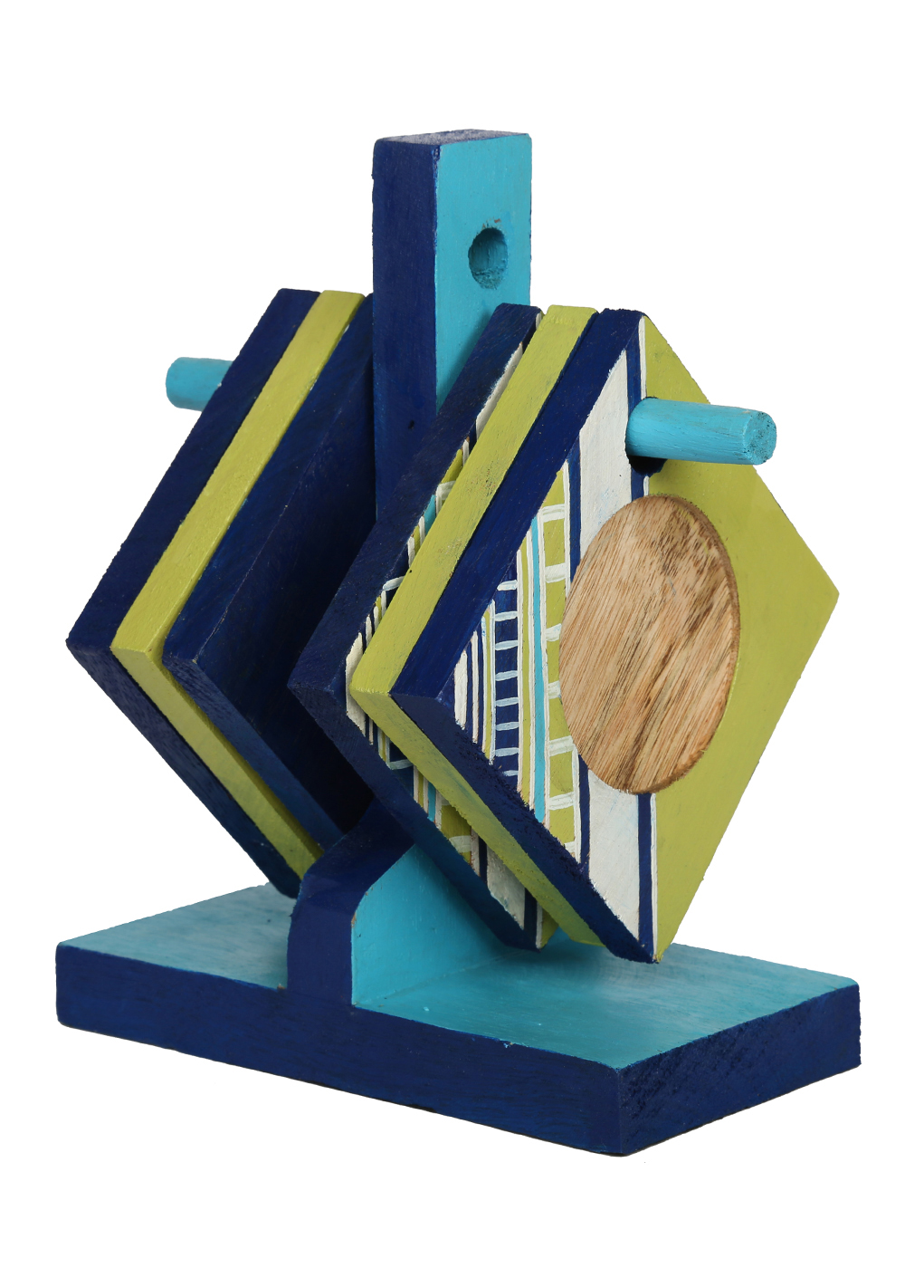 Bulk Wholesale Wood Coasters - Tribal Hand-Painted Green & Blue - Set of 6 with Holder - Table/Kitchen Accessories
