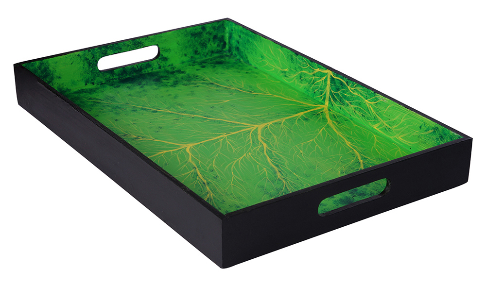Buy in Bulk Wholesale Serving Tray in MDF Hand-Painted Fern Motif - Green & Black - Kitchen Accessories
