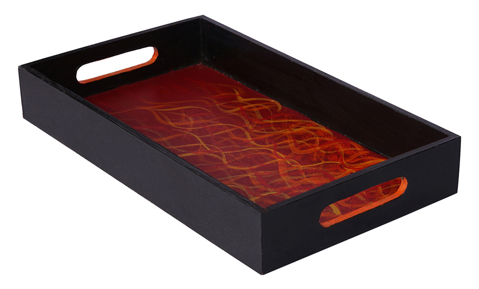 Buy in Bulk Wholesale Serving Tray in MDF Hand-Painted Warm Glow Orange & Black - Kitchen Accessories