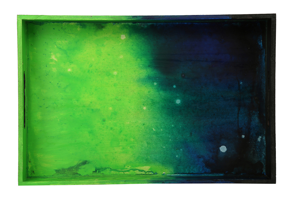 Buy in Bulk Wholesale Serving Tray in MDF - Hand-Painted Green & Deep Blue - Kitchen Accessories