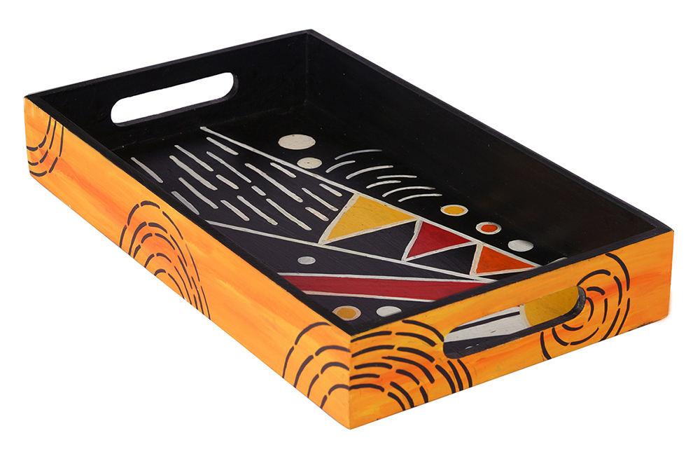 Buy in Bulk Wholesale Serving Tray in MDF with Hand-Painted Multicolored Abstract Pattern - Kitchen Accessories