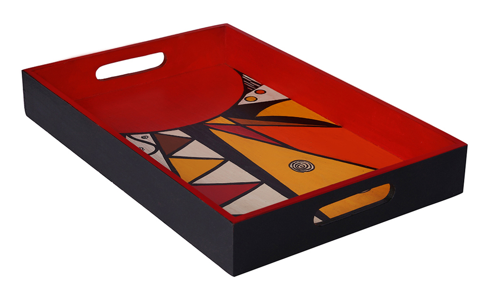Buy in Bulk Wholesale Serving Tray in MDF Hand-Painted Tribal-Art - Red & More Colors - Kitchen Accessories