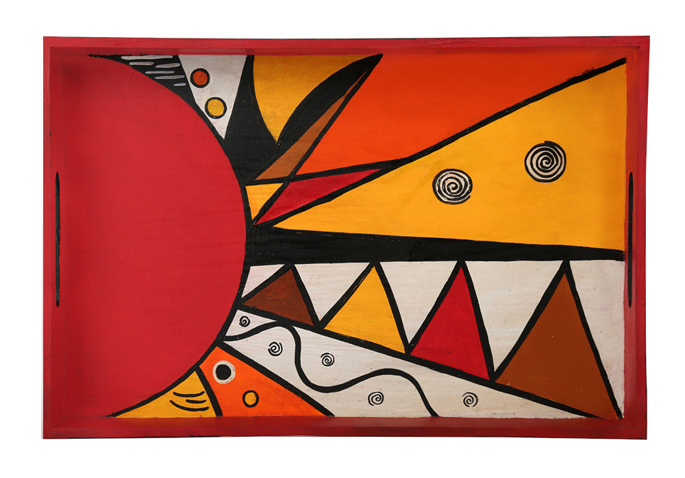 Buy in Bulk Wholesale Serving Tray in MDF Hand-Painted Tribal-Art - Red & More Colors - Kitchen Accessories