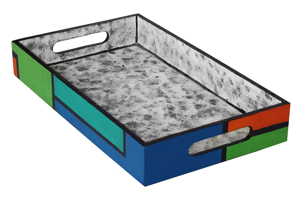 Buy in Bulk Wholesale Serving Tray Hand-Painted Multicolored in MDF with Abstract Geometric Pattern - Kitchen Accessories