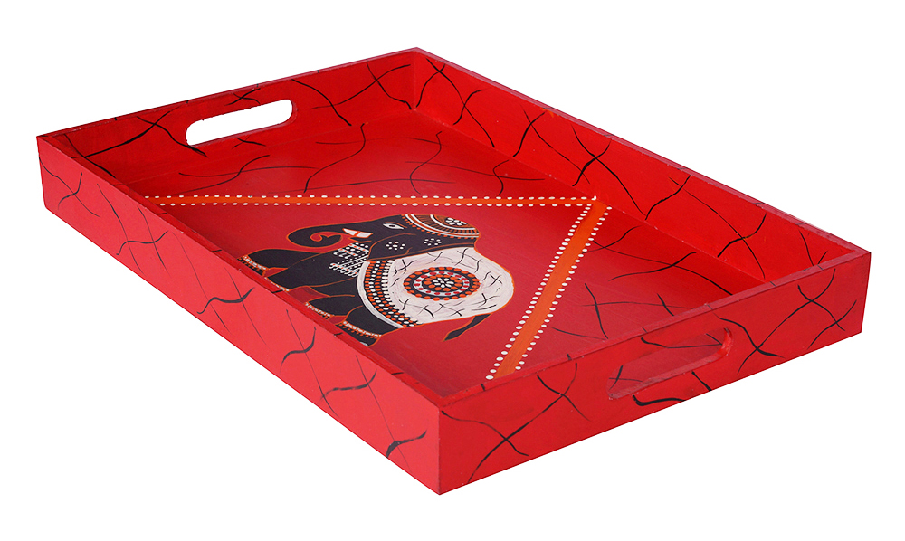 Buy in Bulk Wholesale Serving Tray in MDF Hand-Painted Regal Elephant - Multicolored - Kitchen Accessories