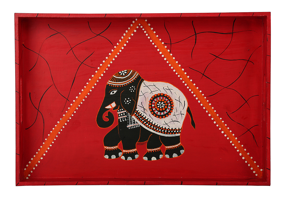 Buy in Bulk Wholesale Serving Tray in MDF Hand-Painted Regal Elephant - Multicolored - Kitchen Accessories