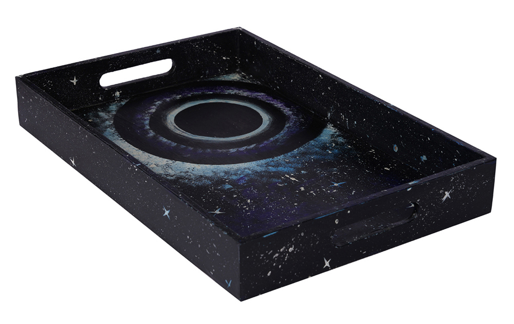 Buy in Bulk Wholesale Serving Tray in MDF Hand-Painted Secrets of Universe - Black - Kitchen Accessories