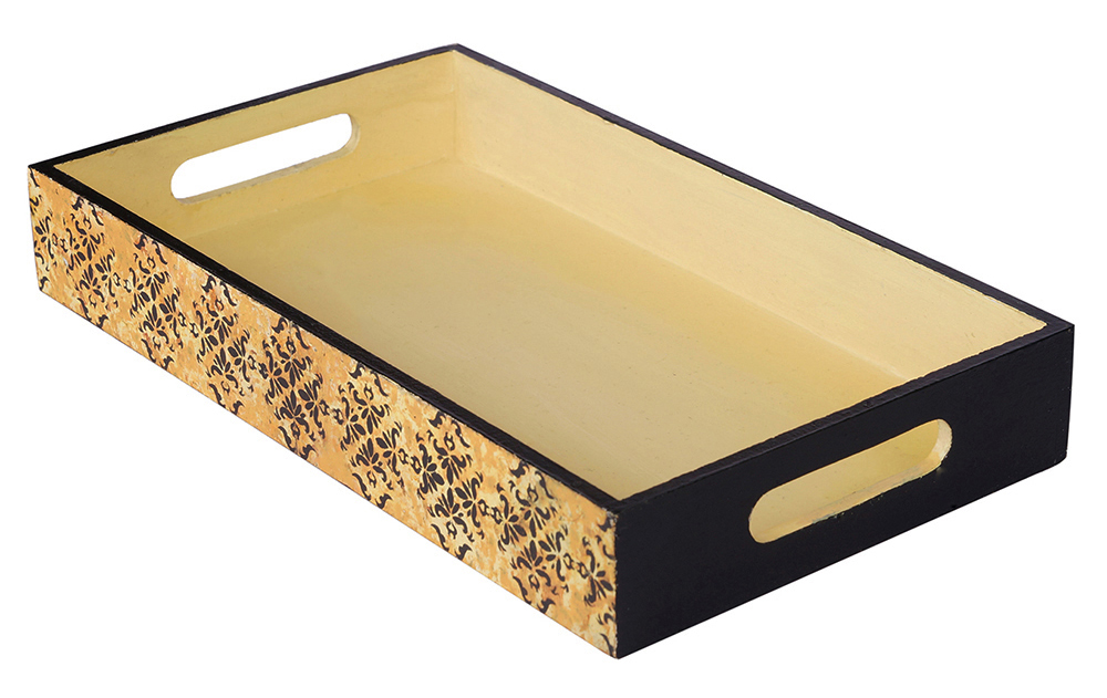 Buy in Bulk Wholesale Serving Tray in Cream and Black Hand-Painted Vintage Tale - Kitchen Accessories