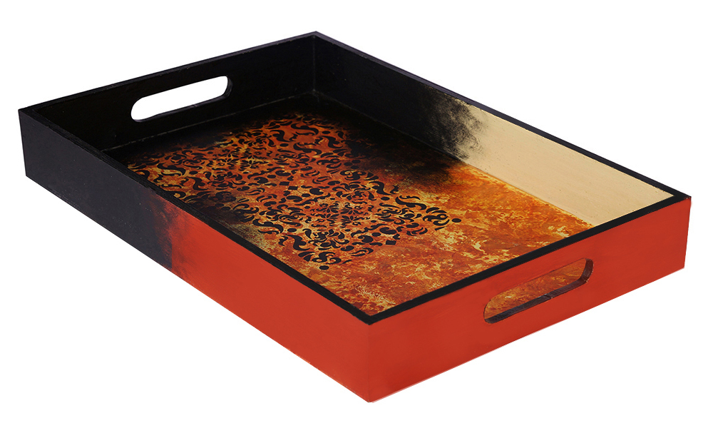 Buy in Bulk Wholesale Serving Tray in MDF Hand-Painted Bright & Bold - Orange & Black - Kitchen Accessories