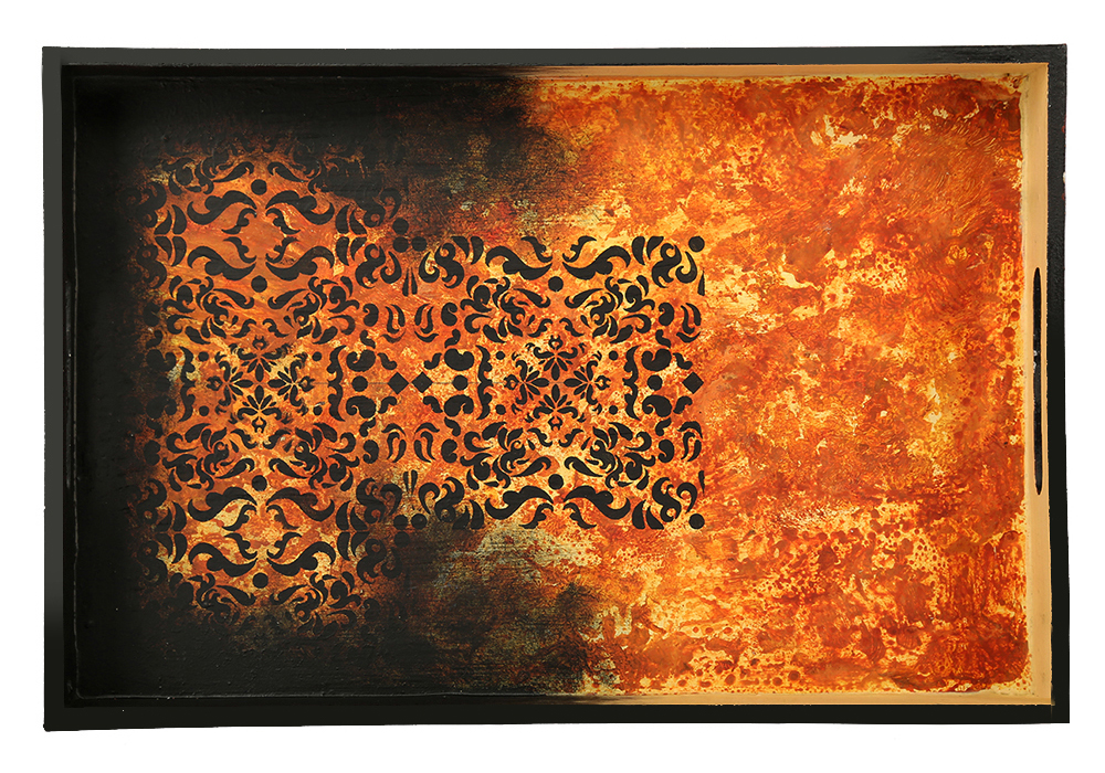 Buy in Bulk Wholesale Serving Tray in MDF Hand-Painted Bright & Bold - Orange & Black - Kitchen Accessories