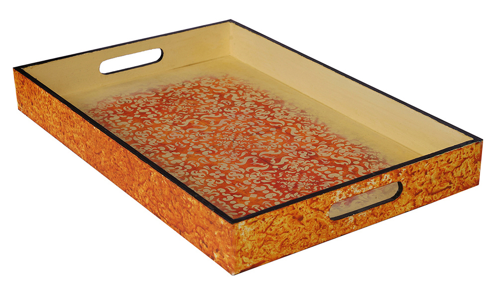 Buy in Bulk Wholesale Serving Tray in MDF Hand-Painted Vintage Yarn Grand - Orange, Yellow - Kitchen Accessories