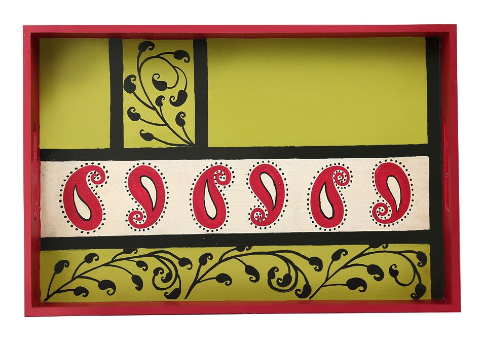 Buy in Bulk Wholesale Serving Tray in MDF Hand-Painted Paisley Magic - Pink, Green & Black - Kitchen Accessories