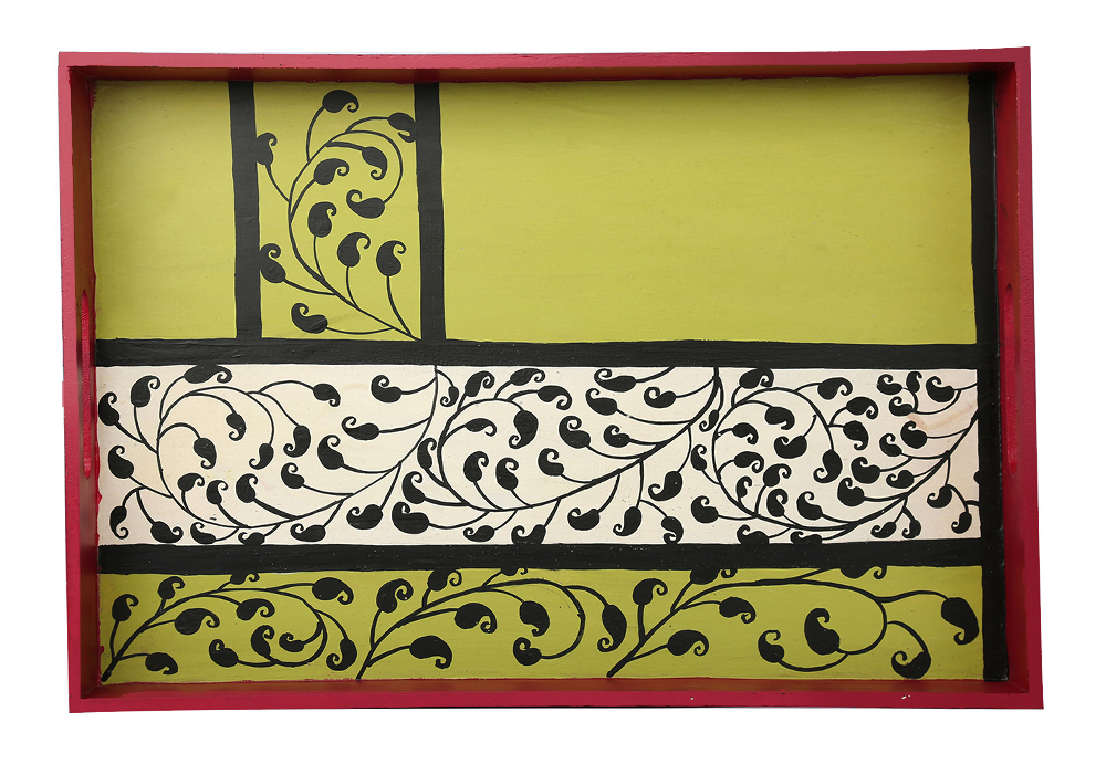 Buy in Bulk Wholesale Serving Tray in MDF - Hand-Painted Florets Grand Pink, Green, White - Kitchen Accessories