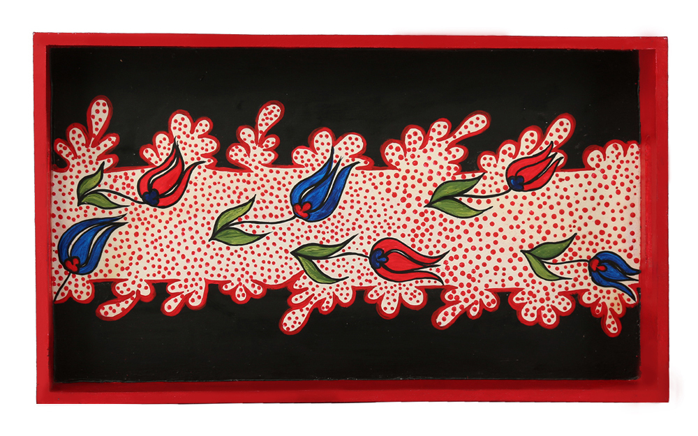 Buy in Bulk Wholesale Hand-Painted Blossoms Serving Tray in Red and Black - Kitchen Accessories