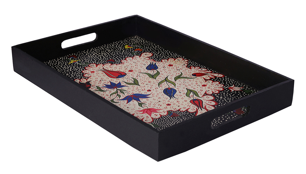 Buy in Bulk Wholesale Serving Tray in MDF Hand-Painted Royal-Blossoms Grand - Black, Pink and more - Kitchen Accessories