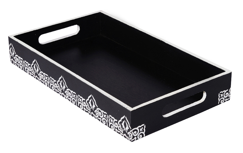 Buy in Bulk Wholesale - Serving Tray in Floral Pattern Hand-Painted Monochrome - Kitchen Accessories