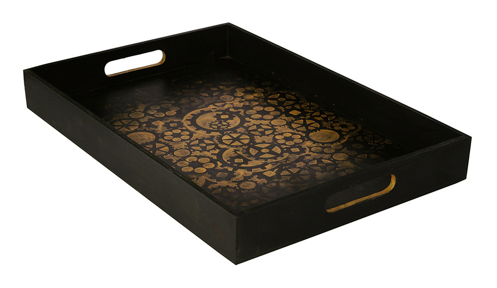 Buy in Bulk Wholesale Serving Tray in MDF Hand-Painted Rustic Steam-Punk Grand - Black, Golden - Kitchen Accessories