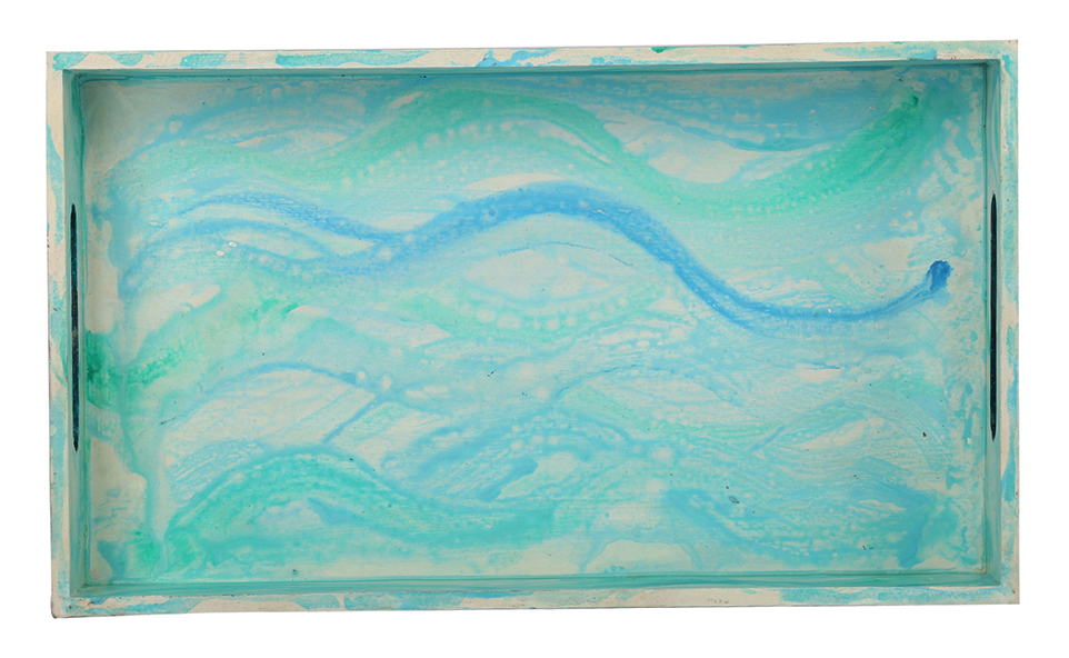 Buy in Bulk Wholesale Serving Tray in MDF Hand-Painted Sky-Blue Flowing Essence - Kitchen Accessories