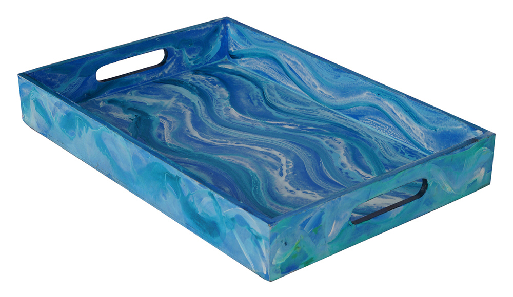 Buy in Bulk Wholesale Serving Tray in MDF Hand-Painted Flowing Essence - Shaded Sky-Blue - Kitchen Accessories