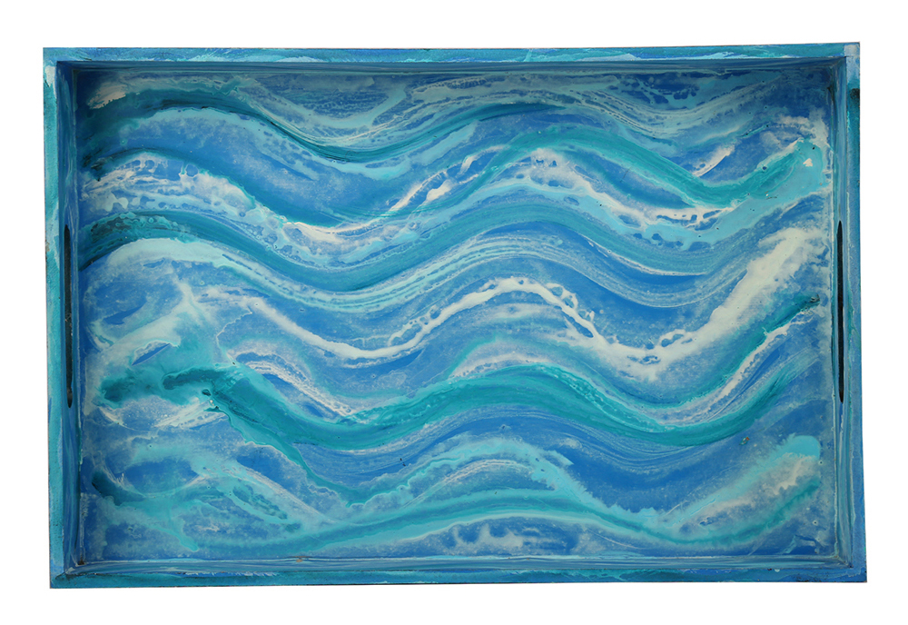 Buy in Bulk Wholesale Serving Tray in MDF Hand-Painted Flowing Essence - Shaded Sky-Blue - Kitchen Accessories