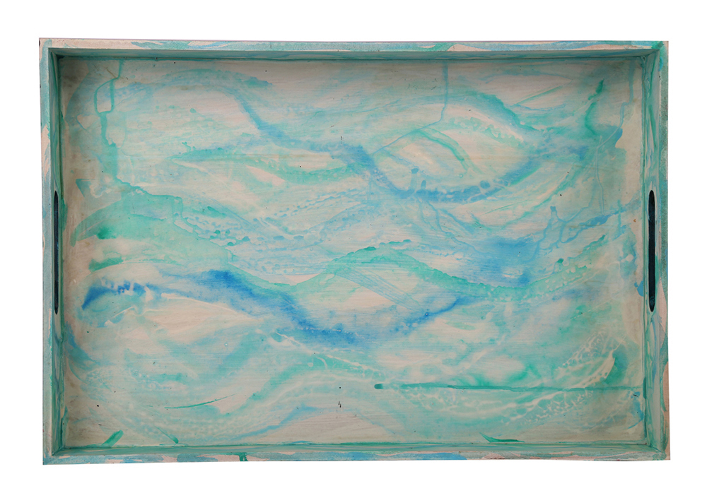 Buy in Bulk Wholesale Serving Tray in MDF - Sky-Blue, White Hand-Painted Rustic Flowing Essence Grand - Kitchen Accessories
