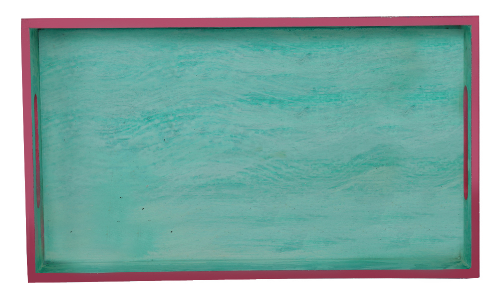 Buy in Bulk Wholesale Serving Tray in MDF Hand-Painted Sky-Blue and Pink Floral - Kitchen Accessories