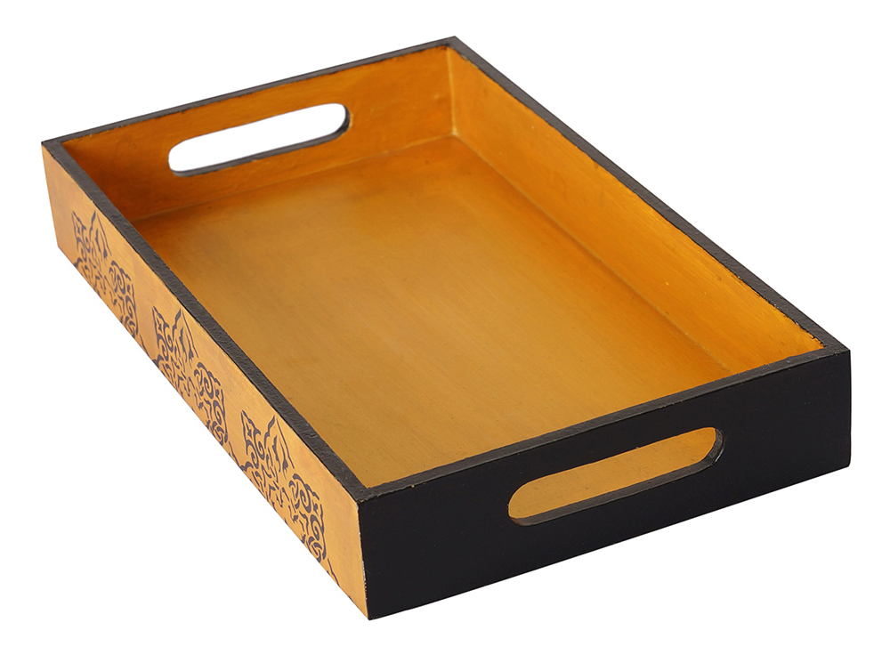 Buy in Bulk Wholesale Serving Tray in MDF with Floral Pattern Hand-Painted Gold Mughal - Kitchen Accessories