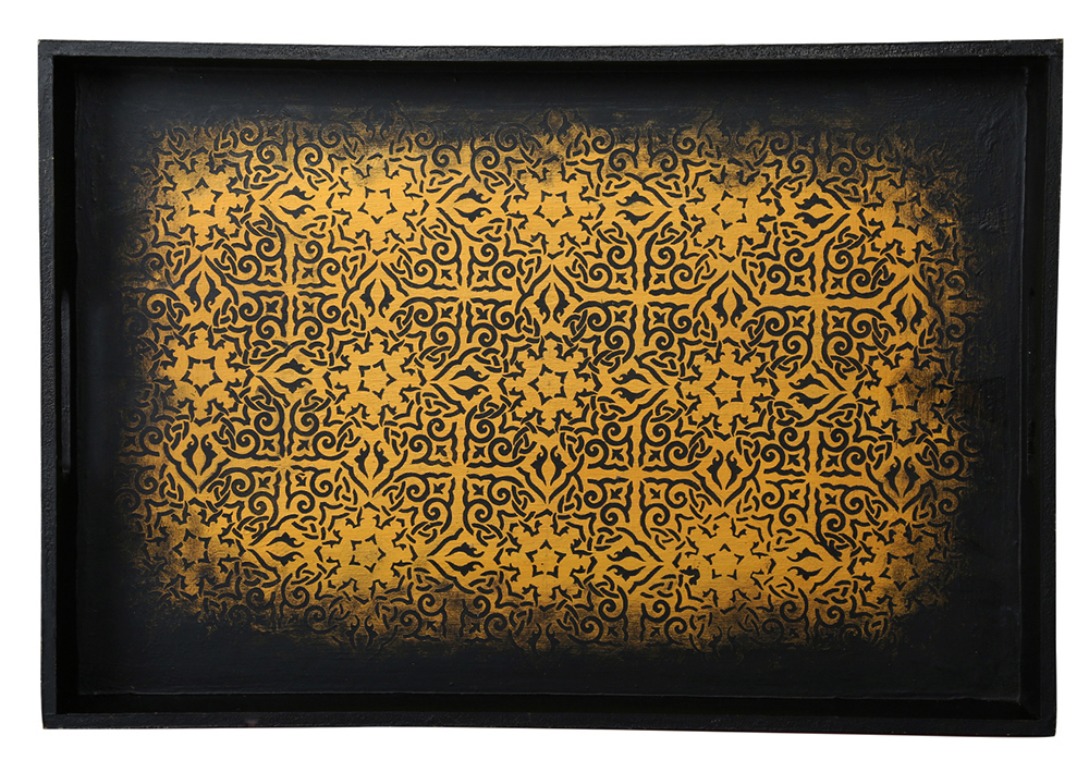 Buy in Bulk Wholesale Serving Tray in MDF - Black, Golden Hand-Painted Classic Gold - Kitchen Accessories