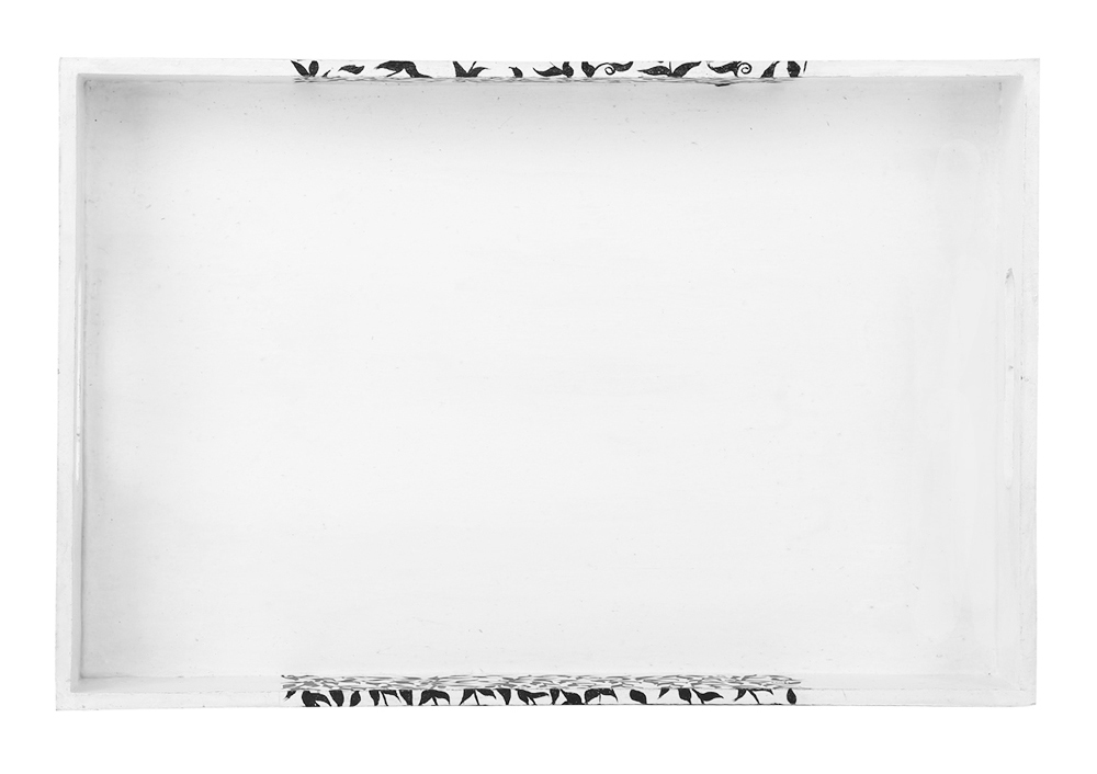 Buy in Bulk Wholesale Serving Tray in MDF in White Hand-Painted Ferns & Petals - Kitchen Accessories