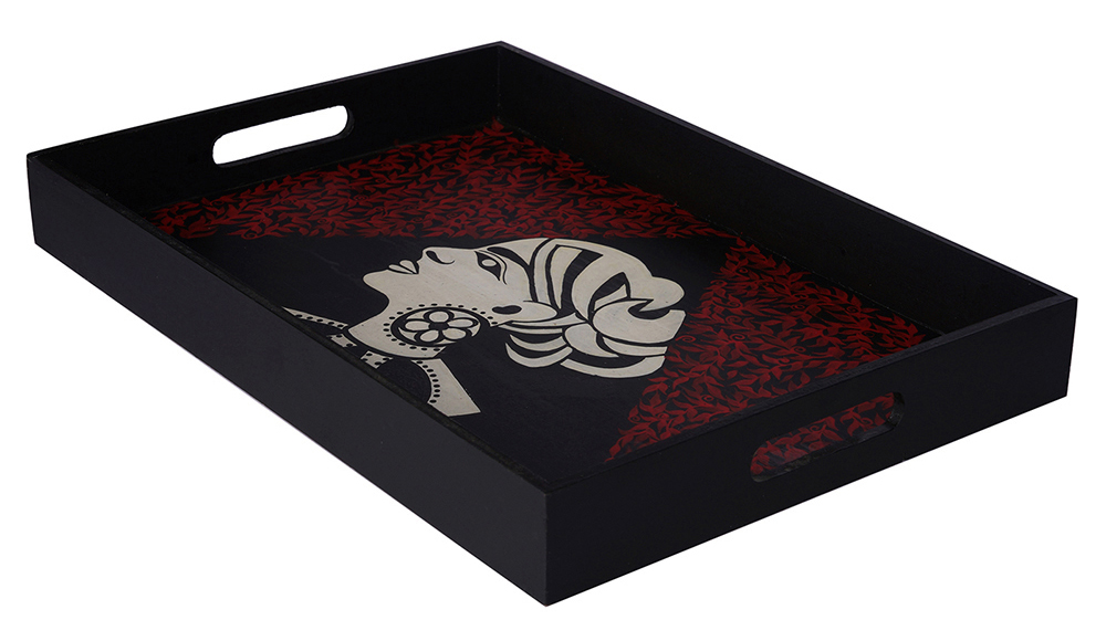 Buy in Bulk Wholesale Hand-Painted Mexican Inspired Grand Serving Tray in MDF - Black, Red - Kitchen Accessories