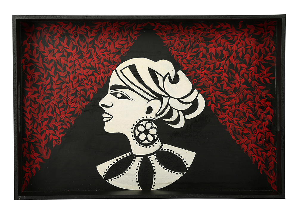 Buy in Bulk Wholesale Hand-Painted Mexican Inspired Grand Serving Tray in MDF - Black, Red - Kitchen Accessories