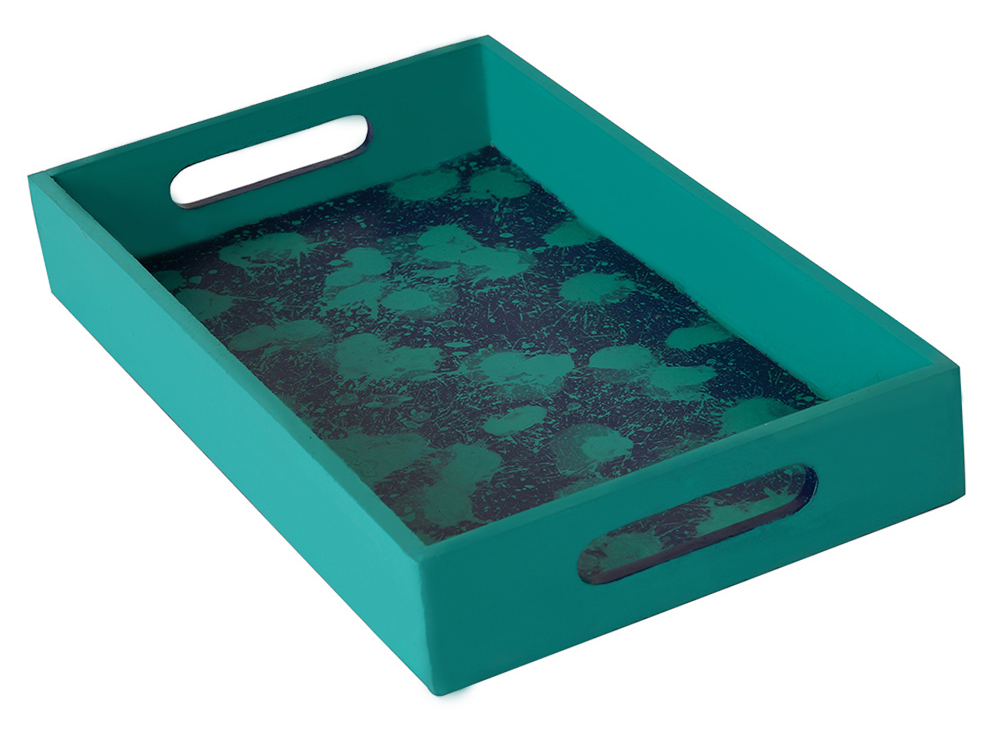 Buy in Bulk Wholesale Serving Tray in MDF Hand-Painted Teal-Blue & Blue - Kitchen Accessories