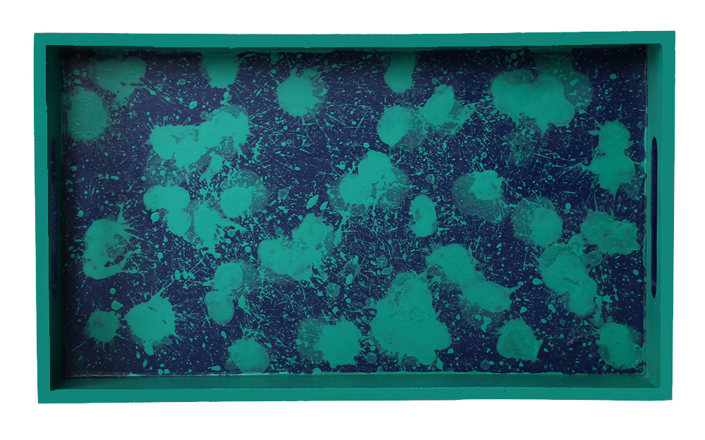 Buy in Bulk Wholesale Serving Tray in MDF Hand-Painted Teal-Blue & Blue - Kitchen Accessories