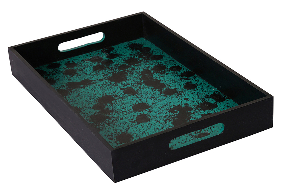 Buy in Bulk Wholesale Serving Tray in MDF in Teal-Blue & Black Hand-Painted Spotty - Kitchen Accessories