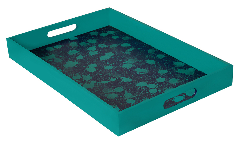 Buy in Bulk Wholesale Serving Tray in MDF Hand-Painted Teal-Blue & Blue Grand - Kitchen Accessories