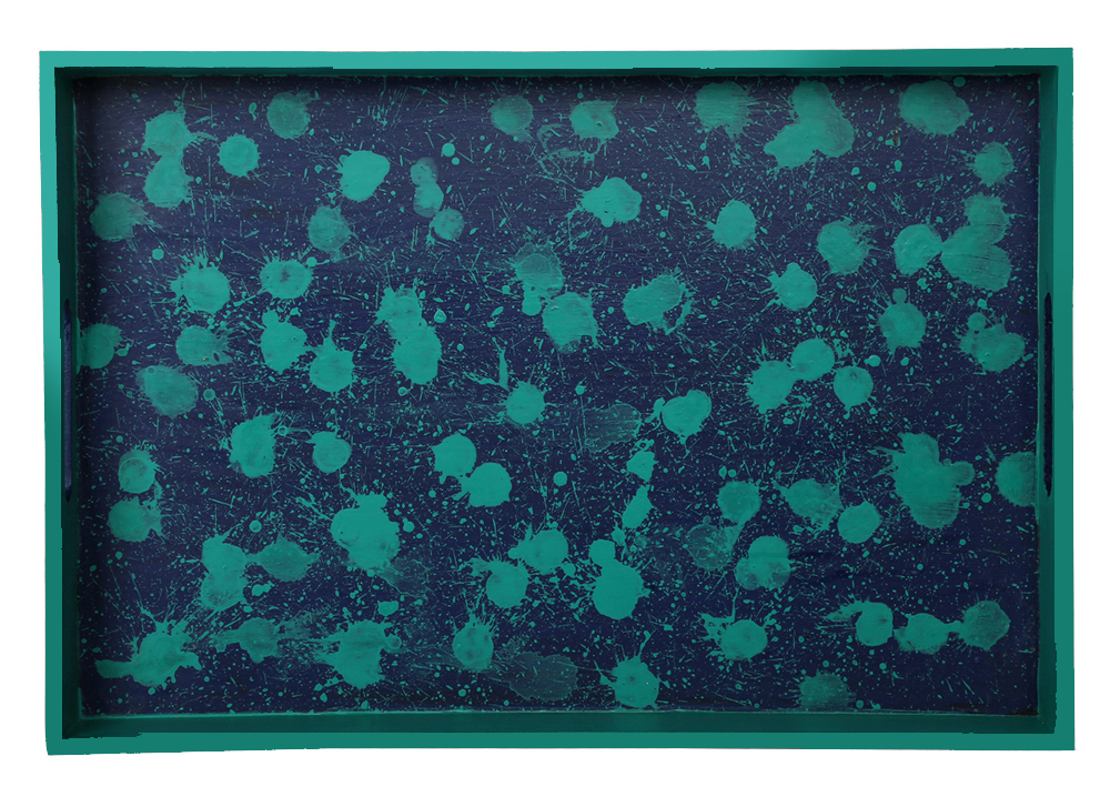 Buy in Bulk Wholesale Serving Tray in MDF Hand-Painted Teal-Blue & Blue Grand - Kitchen Accessories