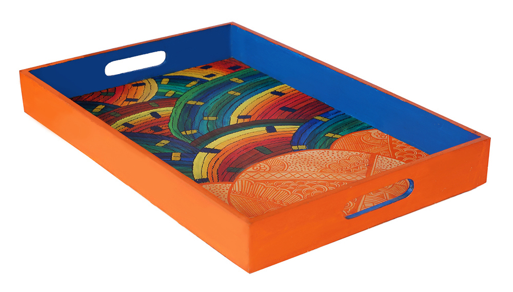 Buy in Bulk Wholesale Hand-Painted Rainbow Grand Serving Tray in MDF - Multicolored - Kitchen Accessories