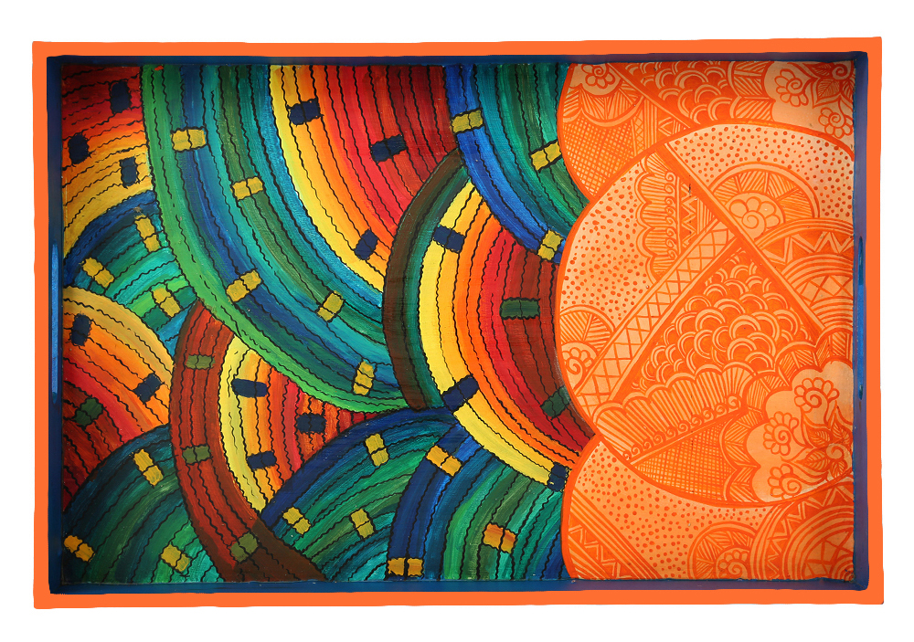 Buy in Bulk Wholesale Hand-Painted Rainbow Grand Serving Tray in MDF - Multicolored - Kitchen Accessories