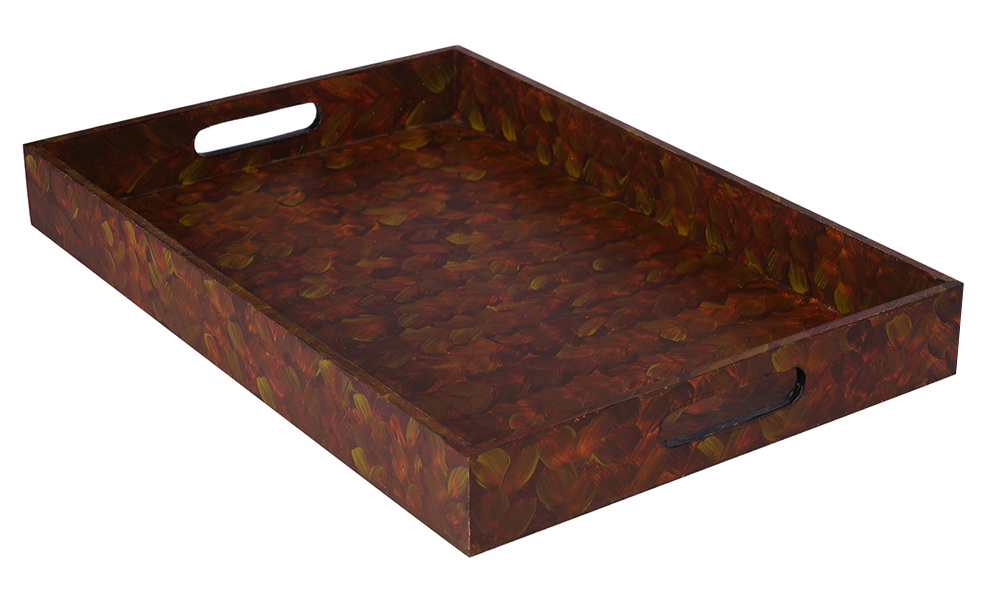 Buy in Bulk Wholesale Serving Tray in MDF Hand-Painted Earthy Grand - Brown with Floral Motifs - Kitchen Accessories