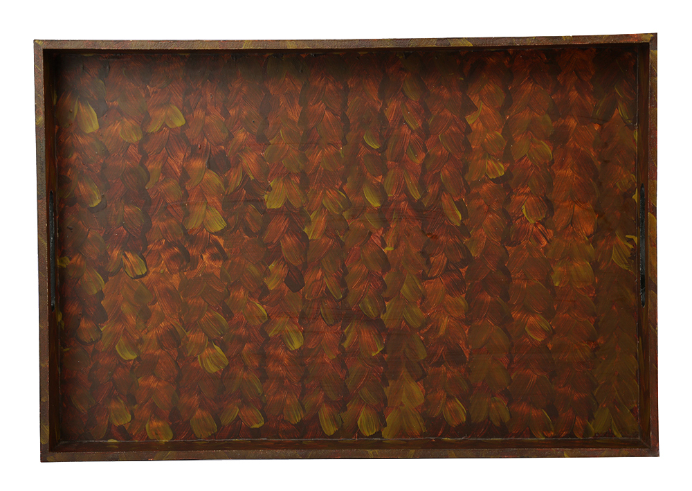 Buy in Bulk Wholesale Serving Tray in MDF Hand-Painted Earthy Grand - Brown with Floral Motifs - Kitchen Accessories