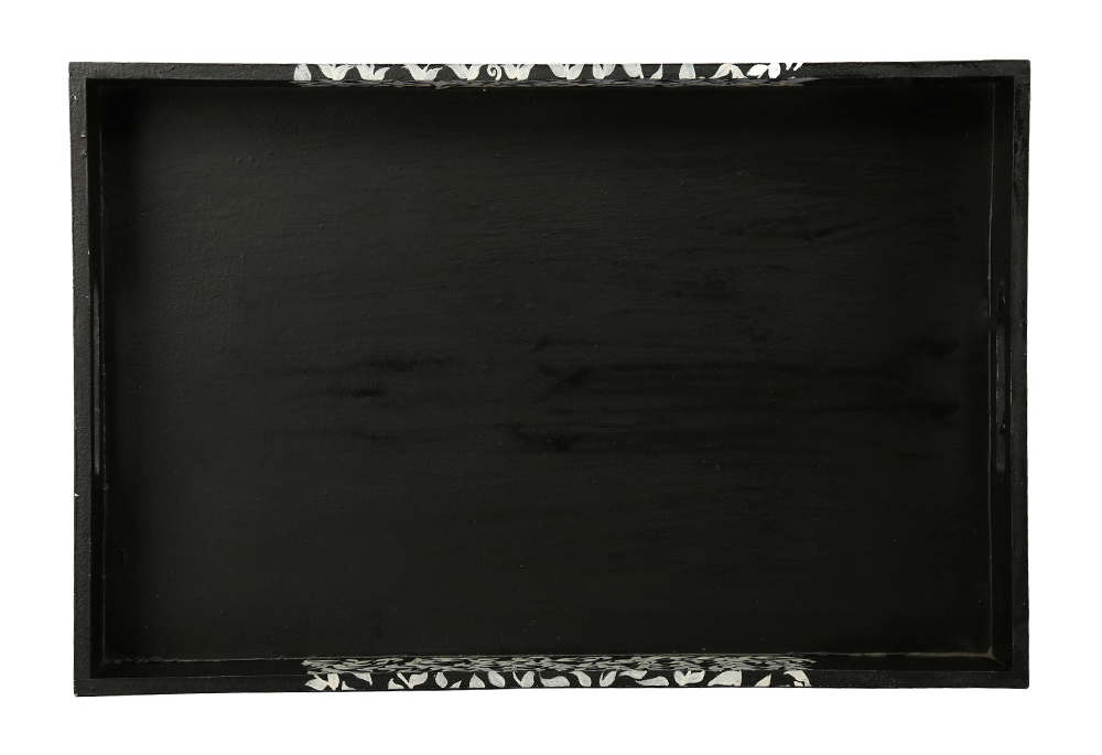 Buy in Bulk Wholesale Serving Tray in MDF Hand-Painted Ferns - Black & White - Kitchen Accessories