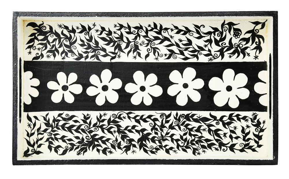 Buy in Bulk Wholesale Serving Tray in MDF Hand-Painted Blossoming - Black & White - Kitchen Accessories