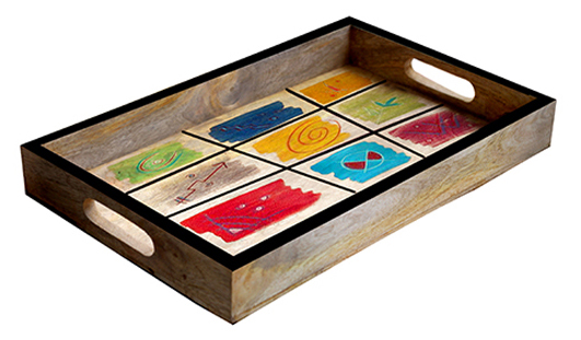 Buy in Bulk Wholesale Serving Tray Large - Hand-Painted Multicolored Abstract Flower Art - Decorative Coffee, Tea Table Essential Tray Kitchen/Home/Patio/Ottoman Decorative Table Accessories from India