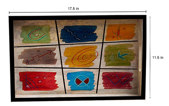Buy in Bulk Wholesale Serving Tray Large - Hand-Painted Multicolored Abstract Flower Art - Decorative Coffee, Tea Table Essential Tray Kitchen/Home/Patio/Ottoman Decorative Table Accessories from India