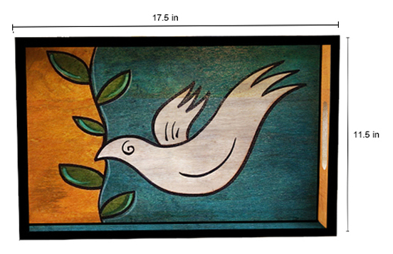 Buy in Bulk Wholesale Serving Tray - Large Dove Hand-Painted Multicolored Bird Art - Decorative Coffee, Tea Table Essential Tray Kitchen/Home/Patio/Ottoman Decorative Table Accessories from India