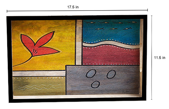 Buy in Bulk Wholesale Large Serving Tray - Hand-Painted Multicolored Abstract Art with Flower - Decorative Coffee, Tea Table Essential Tray Kitchen/Home/Patio/Ottoman Decorative Table Accessories from India