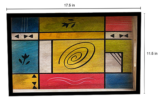 Buy in Bulk Wholesale - Large Serving Tray - Hand-Painted Multicolored Abstract Art - Decorative Coffee, Tea Table Essential Tray Kitchen/Home/Patio/Ottoman Decorative Table Accessories from India